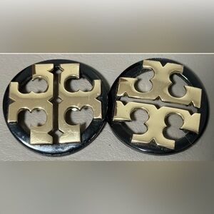 Tory Burch 2 Gold Metal On Black Metal Logo Emblem Accessories For Shoes